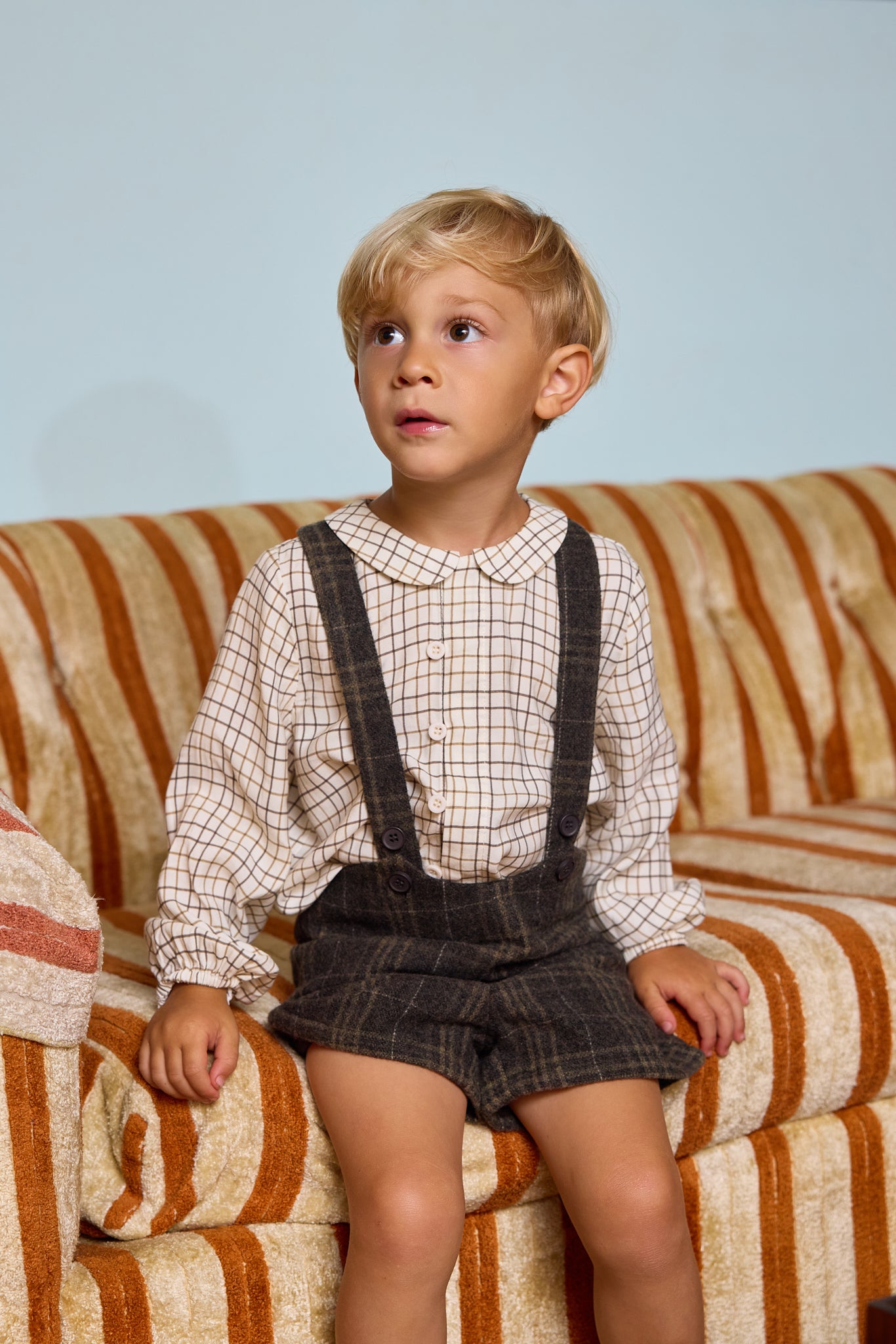 LE BOURDON WHITE/BROWN PETER PAN PRINTED BLOUSE