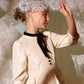FRANCESCA GUILIANO CREAM/BLACK TAFFETA VELVET RIBBON GOWN