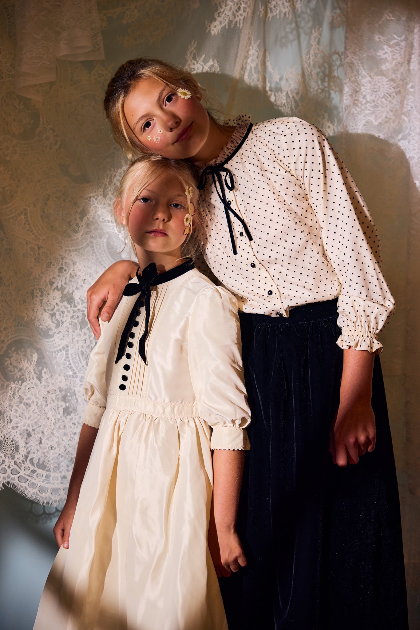 FRANCESCA GUILIANO CREAM VELVET POLKA DOT BLOUSE