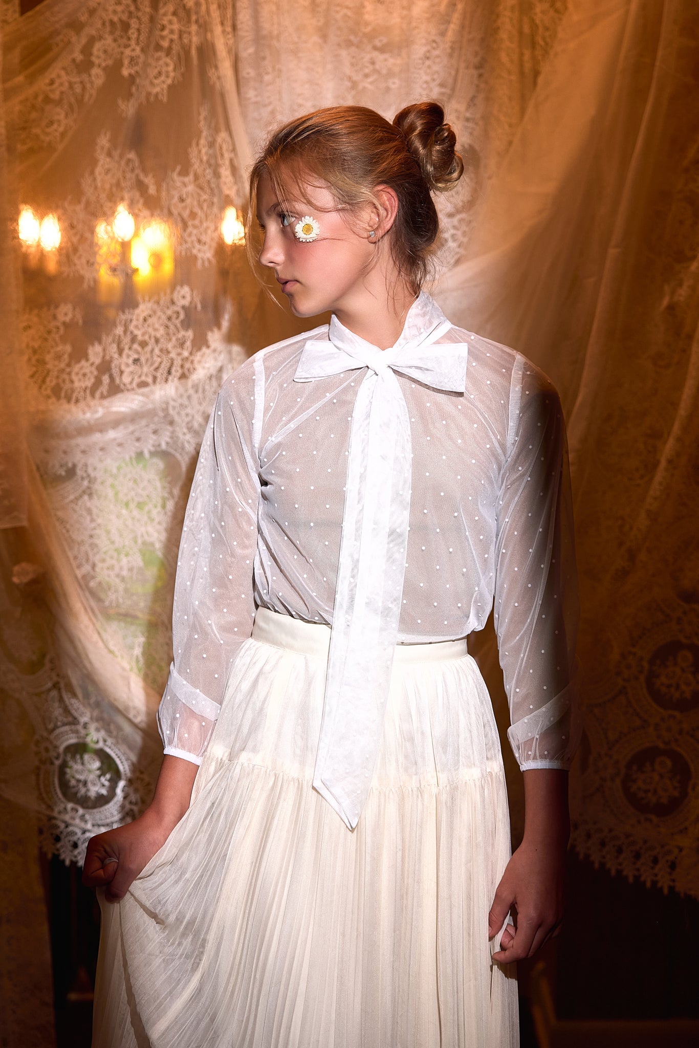 FRANCESCA GUILIANO CREAM PLEATED TULLE TIER SKIRT