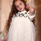 FRANCESCA GUILIANO CREAM/BLACK LATTICE PUFF SLEEVE DRESS
