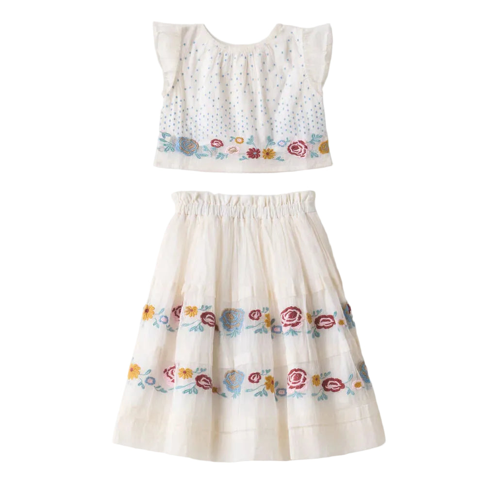 LALI KIDS WHITE FLORAL TRIM SKIRT SET [FINAL SALE]