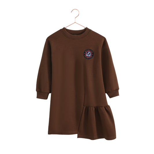 RETRO KID CHESTNUT SCUBA RUFFLE DRESS