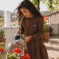 RETRO KID CHESTNUT SCUBA RUFFLE DRESS