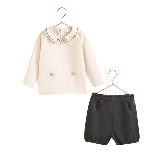 RETRO KID CHARCOAL/CREAM BUTTON DOWN SET