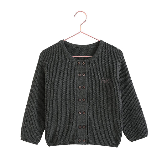 RETRO KID CHARCOAL KNIT BUTTON CARDIGAN