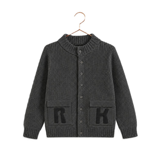 RETRO KID CHARCOAL POCKET LOGO KNIT SWEATER