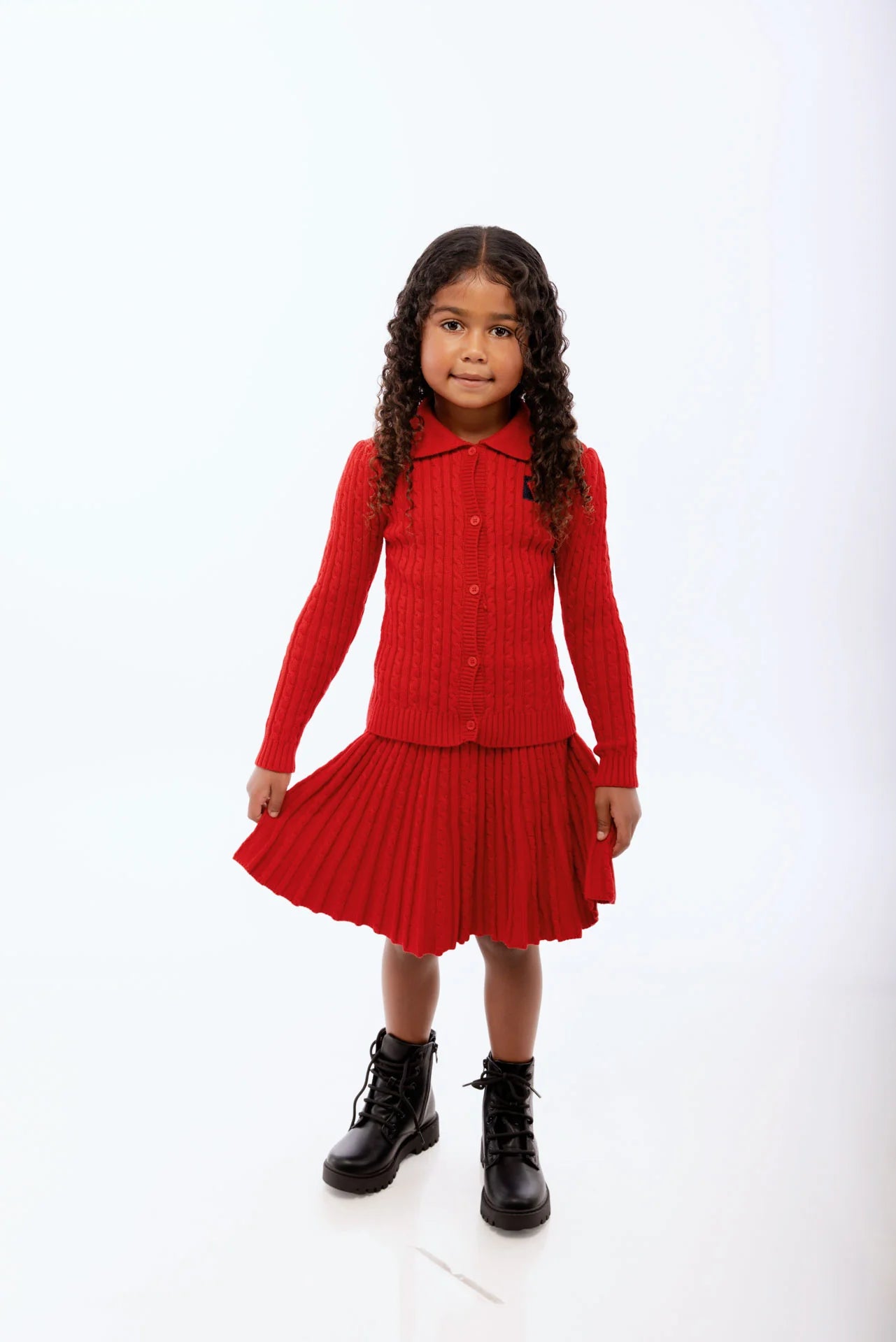 RETRO KID RED CABLE KNIT COLLAR SWEATER SET