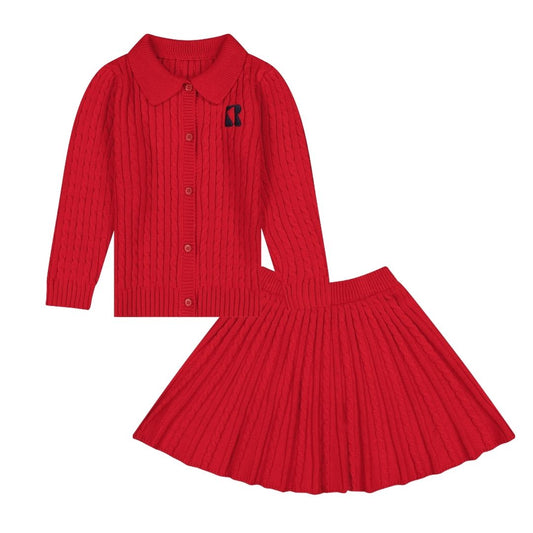RETRO KID RED CABLE KNIT COLLAR SWEATER SET