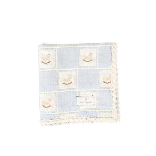 BEBE ORGANIC BLUE ROCKING HORSE PATCHWORK BLANKET