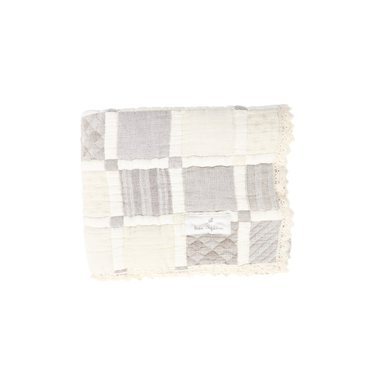BEBE ORGANIC TAUPE PATCHWORK BLANKET