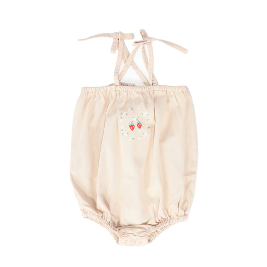BEBE ORGANIC PINK BOW STRAP ROMPER