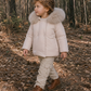 SCOTCH BONNET STONE FUR TRIM DOUBLE BREASTED PUFFER COAT