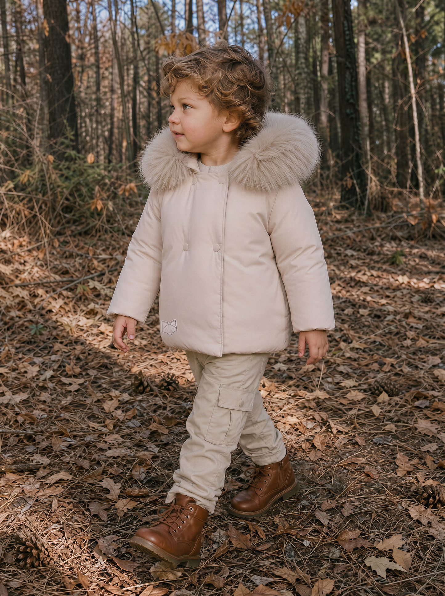 SCOTCH BONNET STONE FUR TRIM DOUBLE BREASTED PUFFER COAT