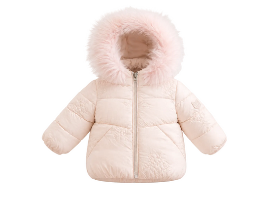 SCOTCH BONNET BABY PINK FUR TRIM QUILTED COAT