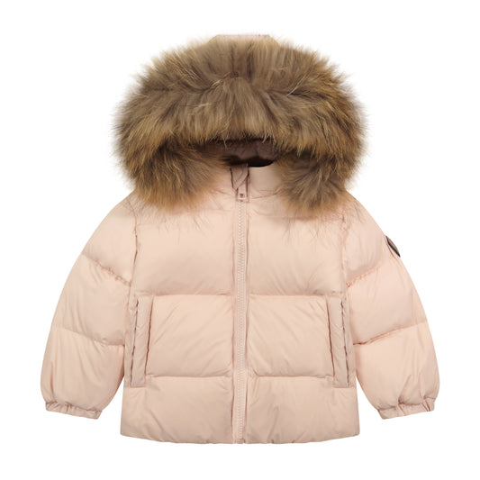 DENALI PETAL PINK FUR TRIM PUFFER COAT