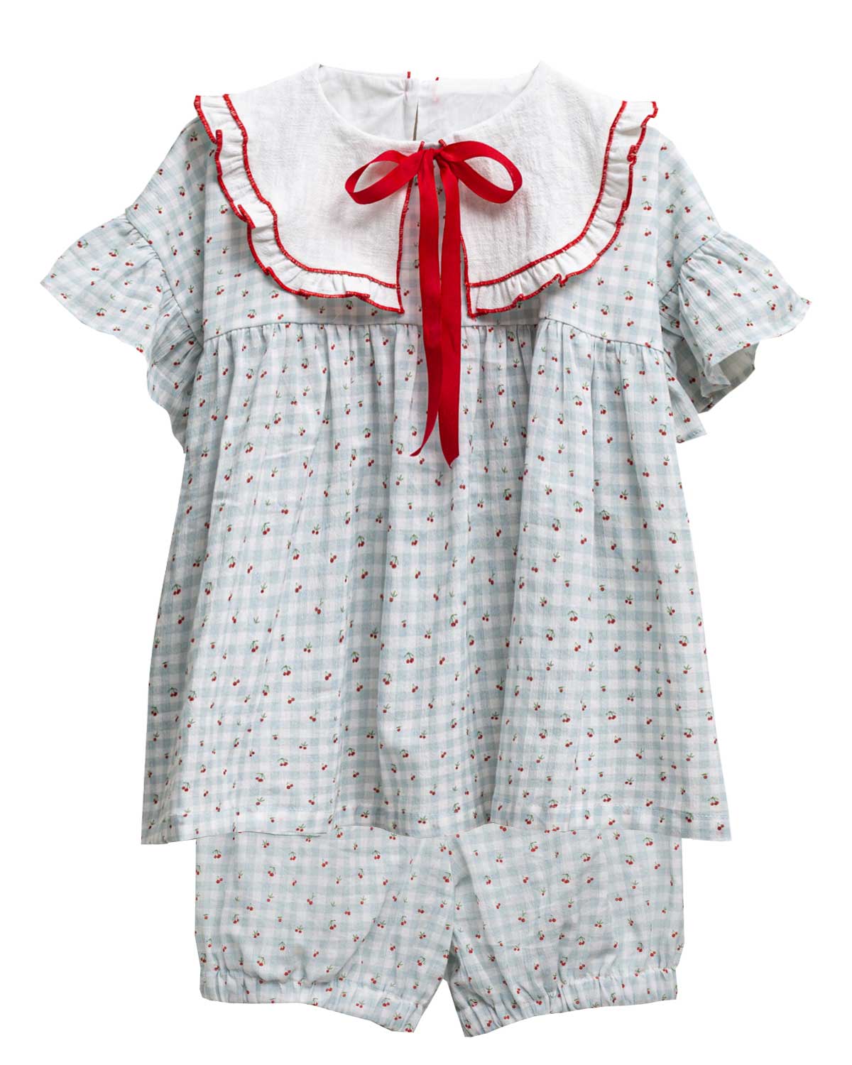 COSMOSOPHIE LIGHT BLUE CHECKED CHERRY PRINTED SET