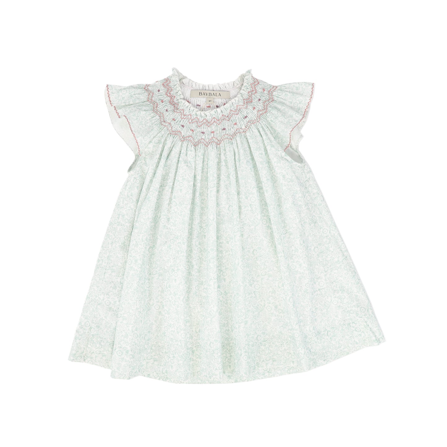 BAYBALA GREEN/PINK FLORAL SMOCKED DRESS