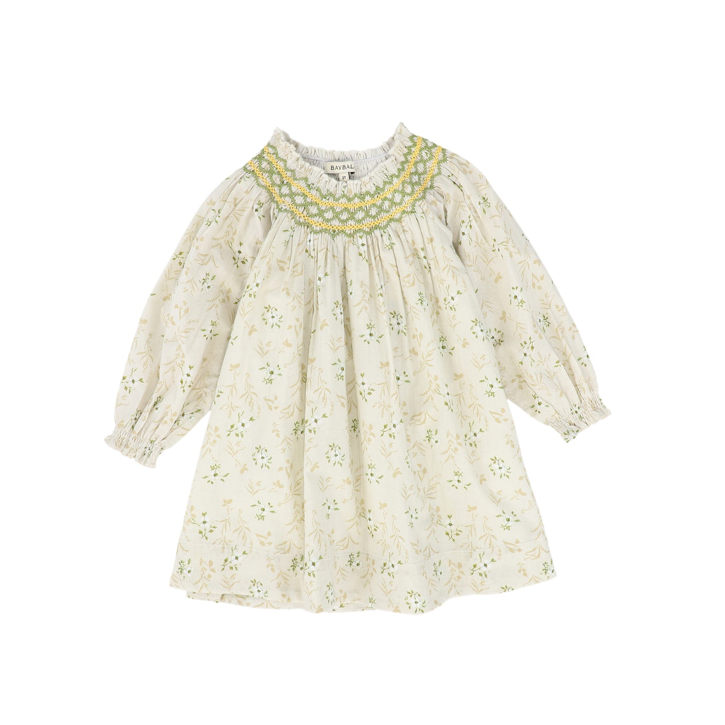 BAYBALA BEIGE/GREEN FLORAL SMOCKED DRESS