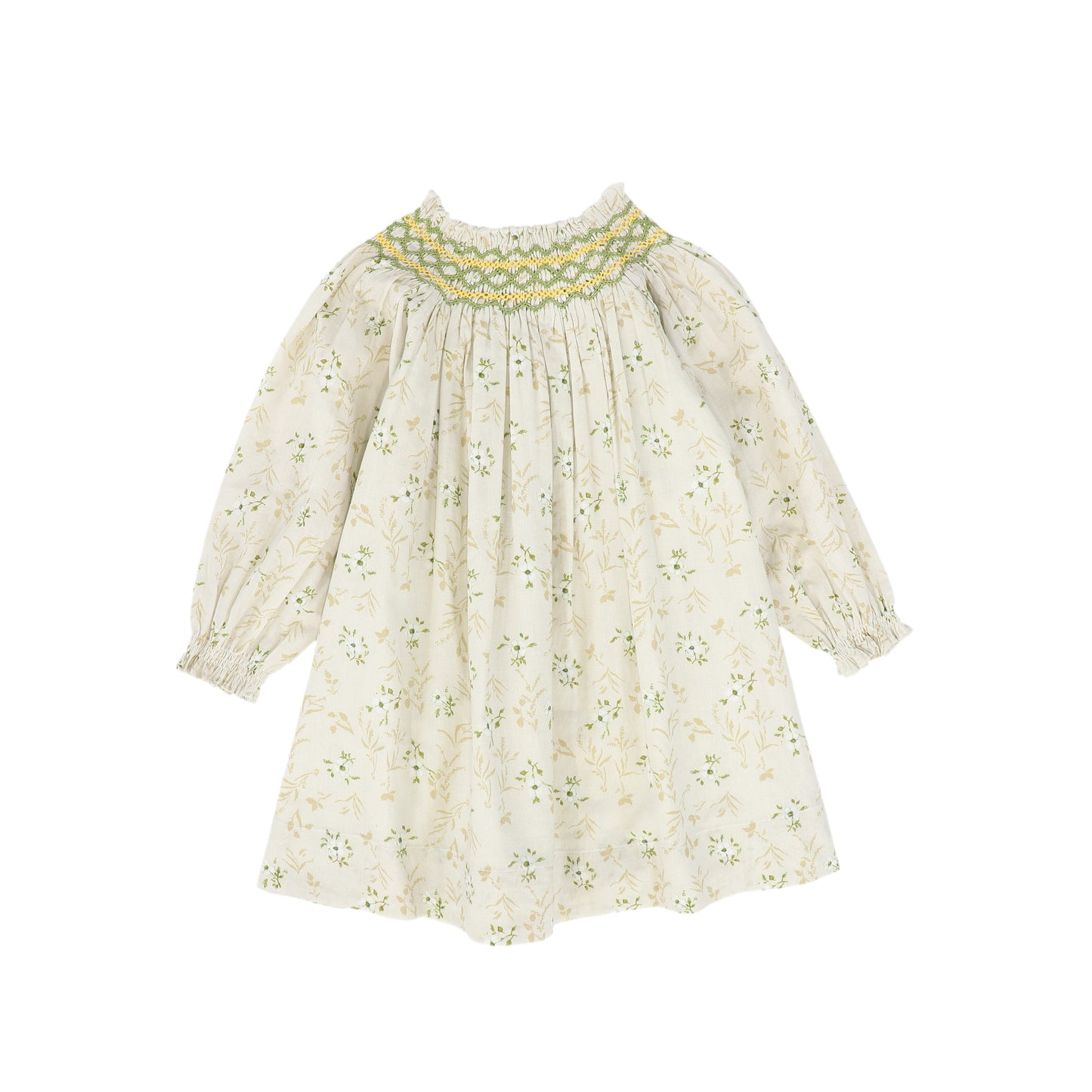 BAYBALA BEIGE/GREEN FLORAL SMOCKED DRESS