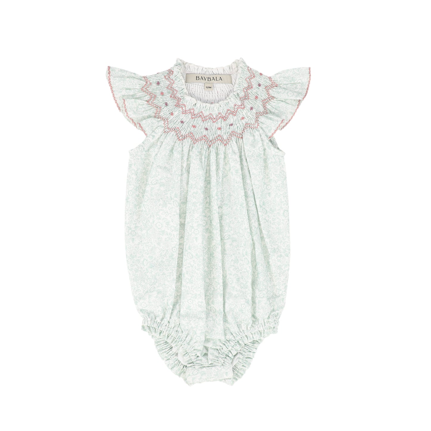 BAYBALA GREEN/PINK FLORAL SMOCKED ROMPER