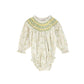 BAYBALA BEIGE/GREEN FLORAL SMOCKED ROMPER