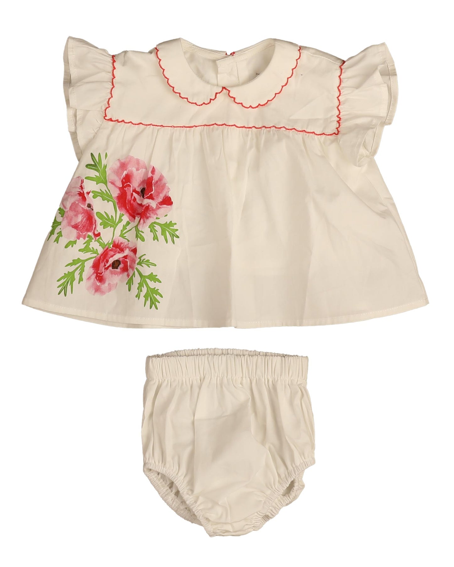 BELATI CORAL STITCHED POPPY PRINT BLOOMER SET