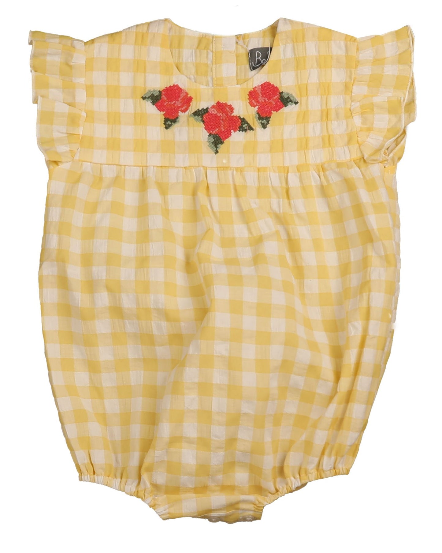 BELATI PALE YELLOW GINGHAM EMBROIDERED ROMPER