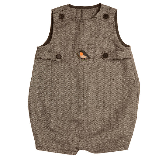 BELATI TAUPE HERRINGBONE BIRD EMBROIDERED ROMPER