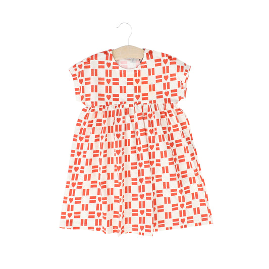 YELL OH CORAL/WHITE HEART PRINT DRESS
