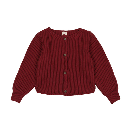 LIL LEGS DEEP RED CHUNKY KNIT CARDIGAN [FINAL SALE]