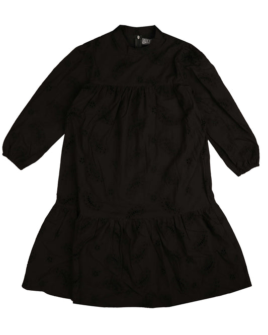 BELATI BLACK EYELET RIBBON COLLAR DRESS [FINAL SALE]