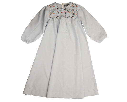 BELATI LIGHT BLUE EMBROIDERED ROUND YOKE DRESS