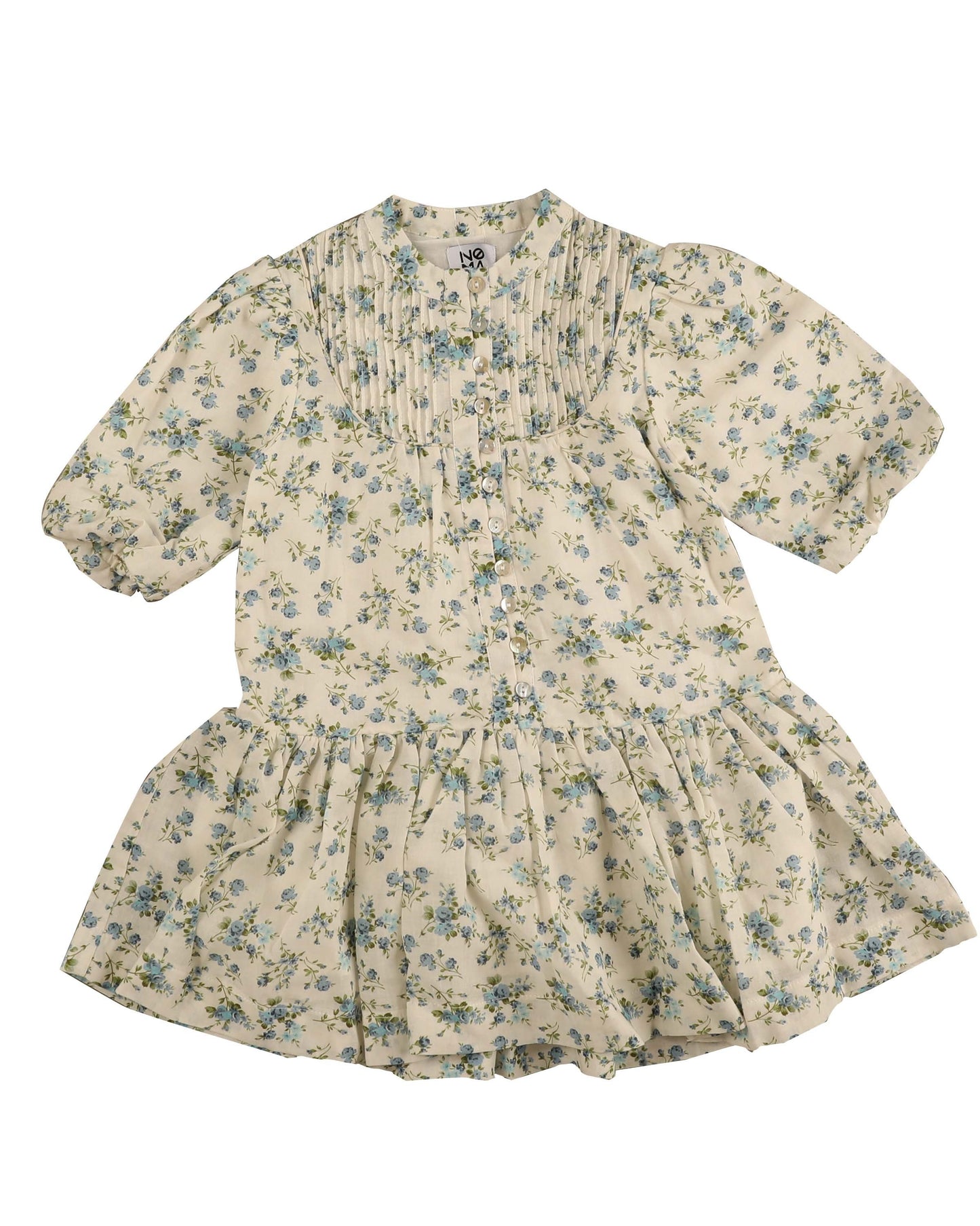 BELATI BLUE ROUND NECK FLORAL DRESS [FINAL SALE]