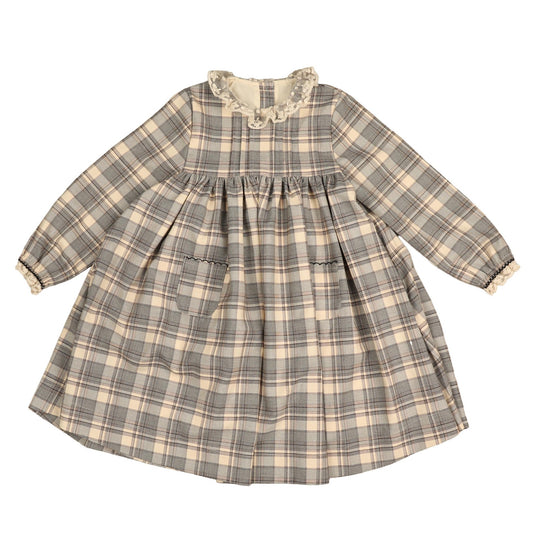 BELATI BLUE PLAID LACE COLLAR DRESS
