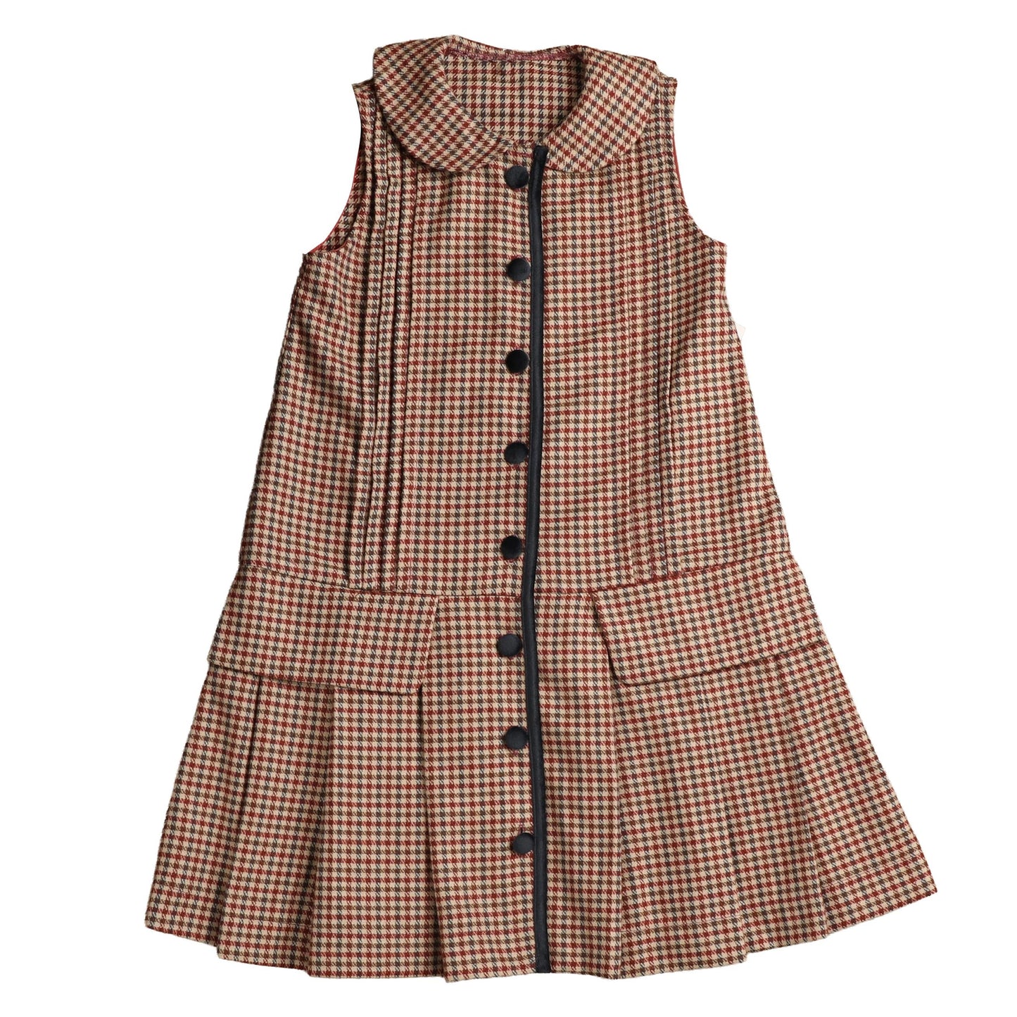 BELATI WINE HOUNDSTOOTH BUTTON DROP WAIST DRESS
