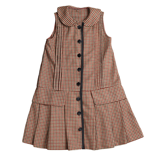 BELATI WINE HOUNDSTOOTH BUTTON DROP WAIST DRESS
