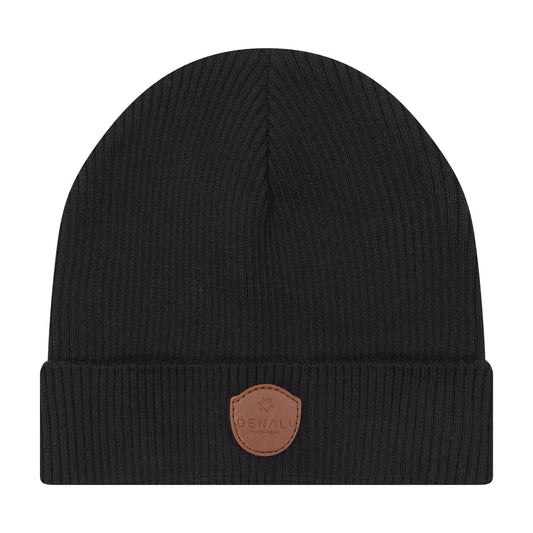 DENALI BLACK RIBBED KNIT BEANIE