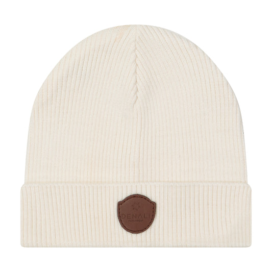 DENALI CREAM RIBBED KNIT BEANIE