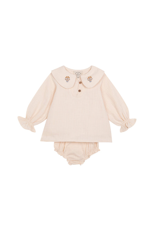 BIRINIT PETIT CREAM EMBROIDERED BLOOMER SET