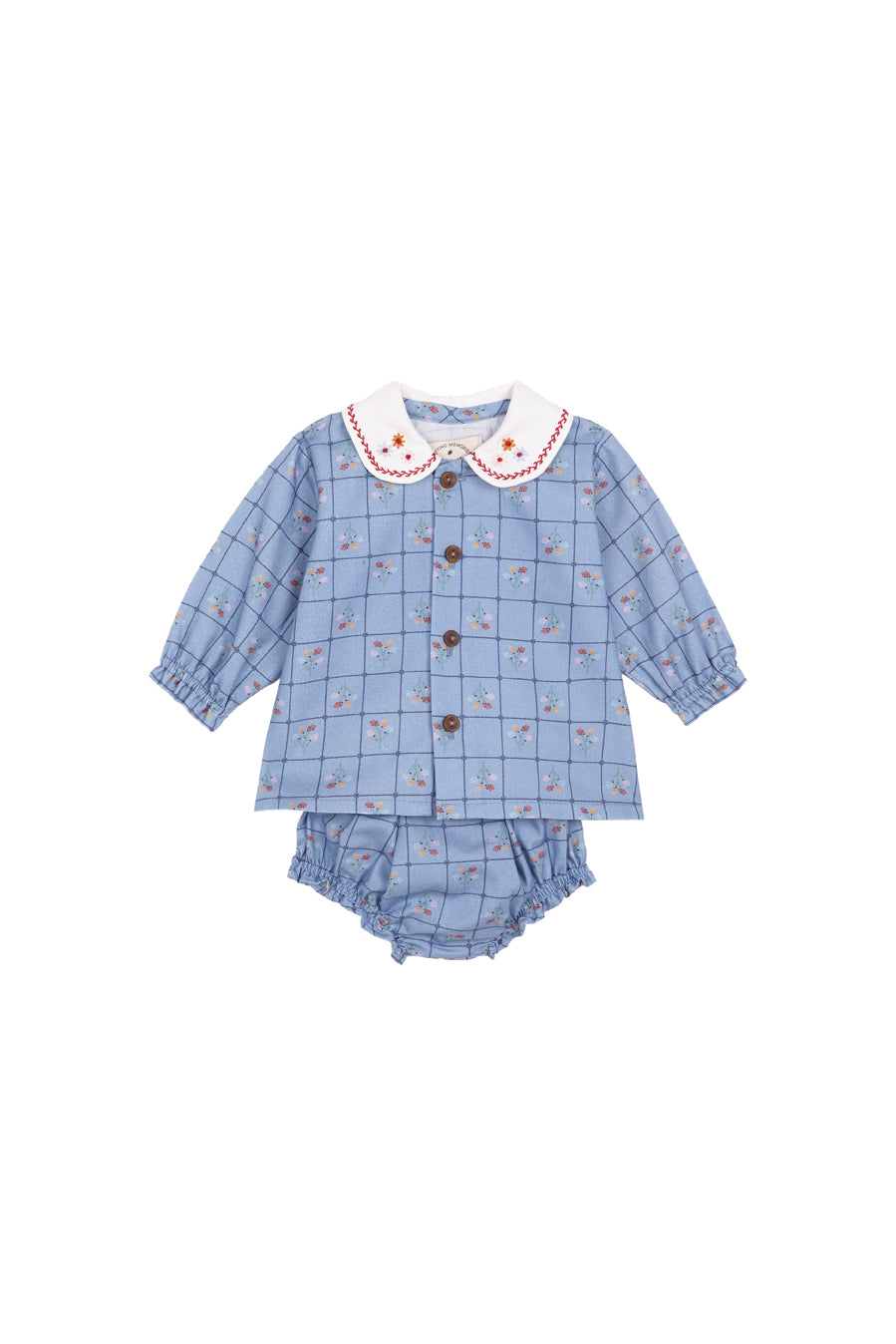 BIRINIT PETITE BLUE FLORAL GRID BLOOMER SET