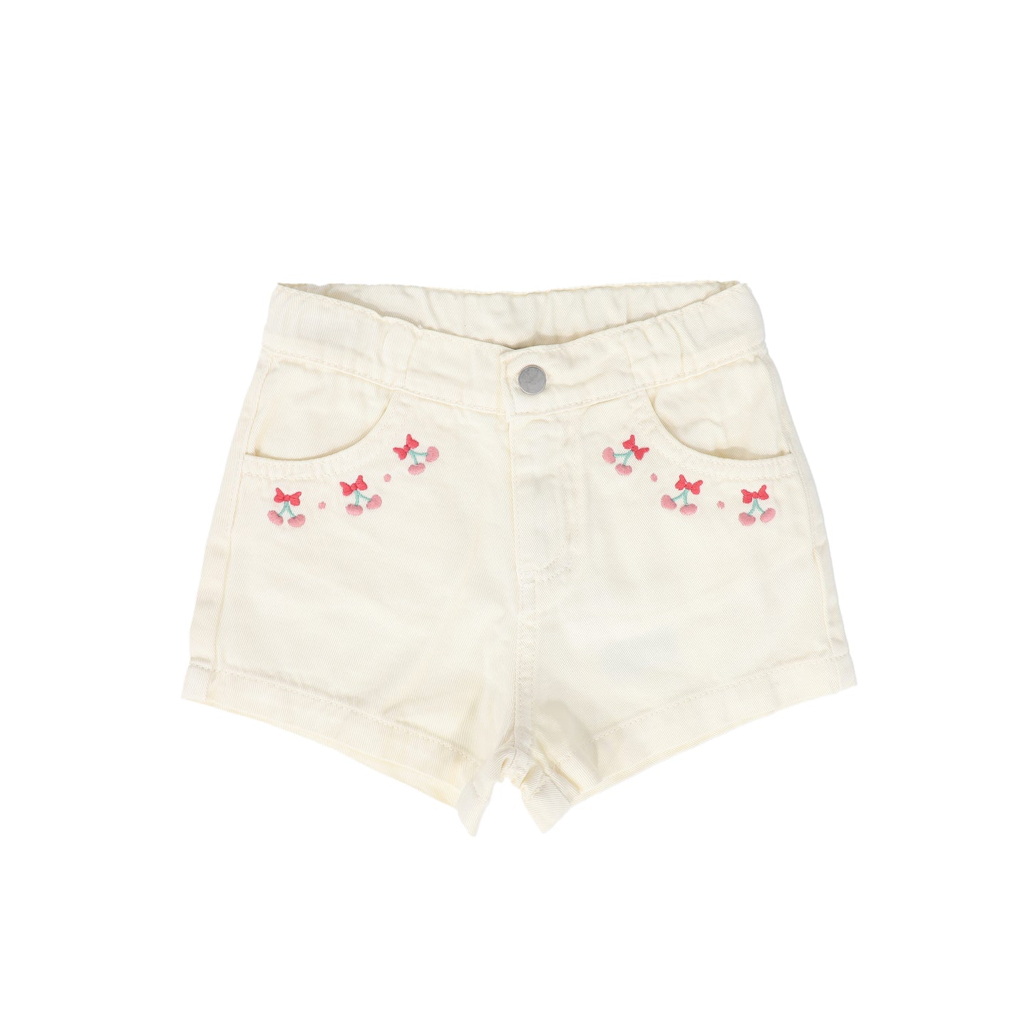 BEBE ORGANIC CREAM/PINK TRIM DENIM PLEAT SHORTS