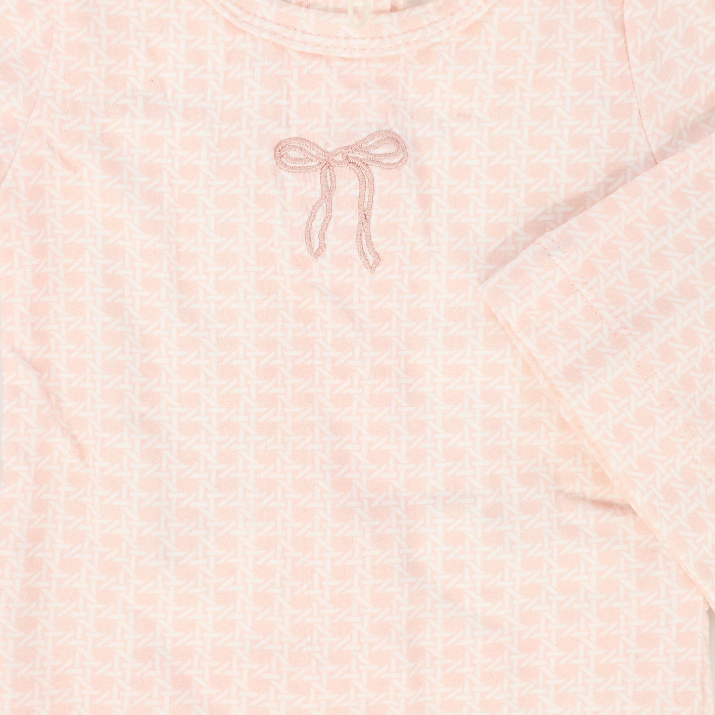 BEBE JOLEE PINK GEOMETRIC PRINT EMBROIDERED FOOTIE