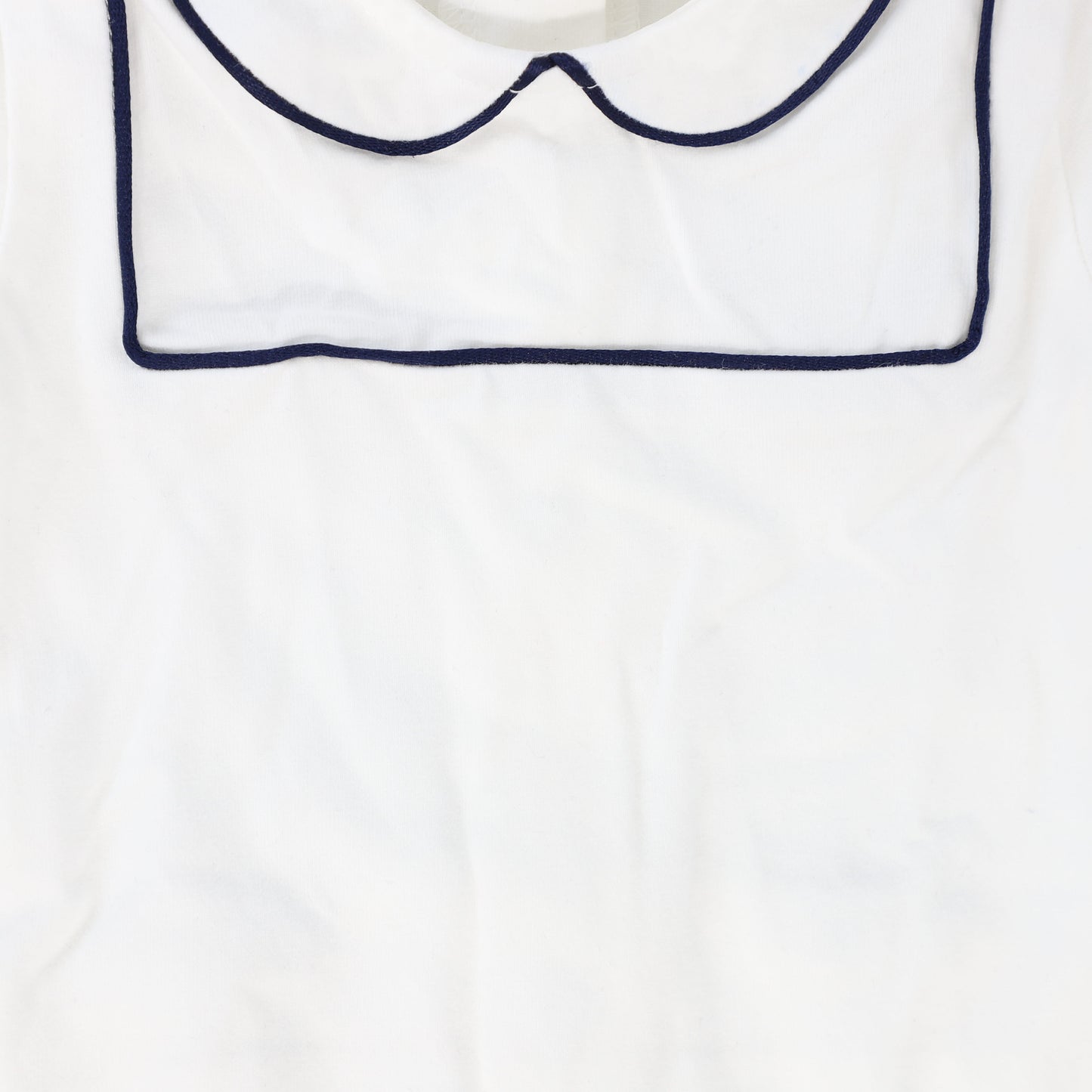 BEBE JOLEE WHITE/BLUE PIPED BIB COLLAR FOOTIE