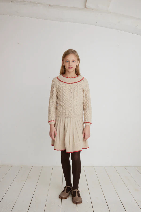 BEBE ORGANIC BEIGE TEXTURED KNIT RUFFLE COLLAR SWEATER