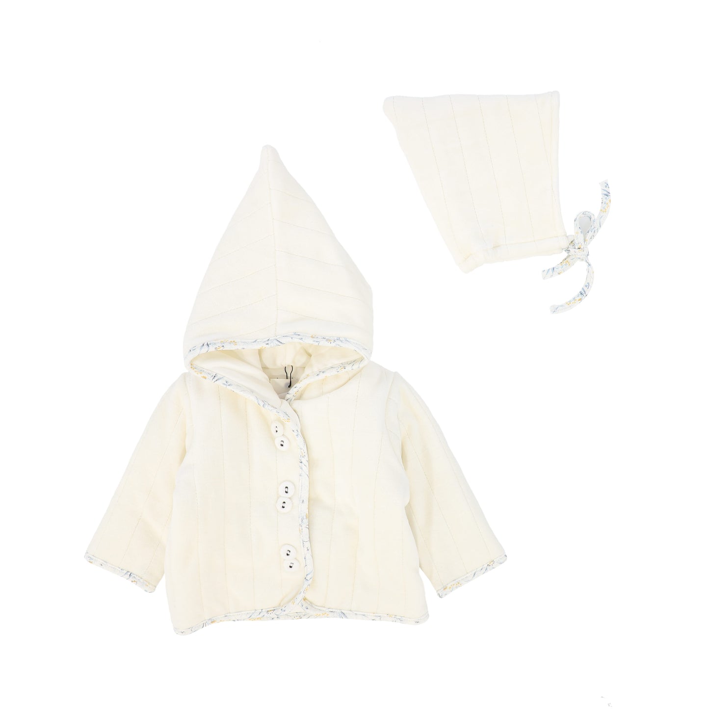 BEE & DEE BOYS IVORY QUILTED PRINT VELOUR JACKET AND HAT