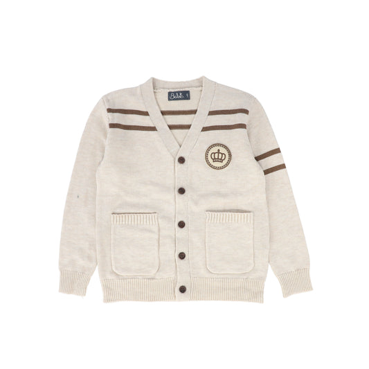 BELATI BEIGE STRIPE KNIT EMBLEM CARDIGAN