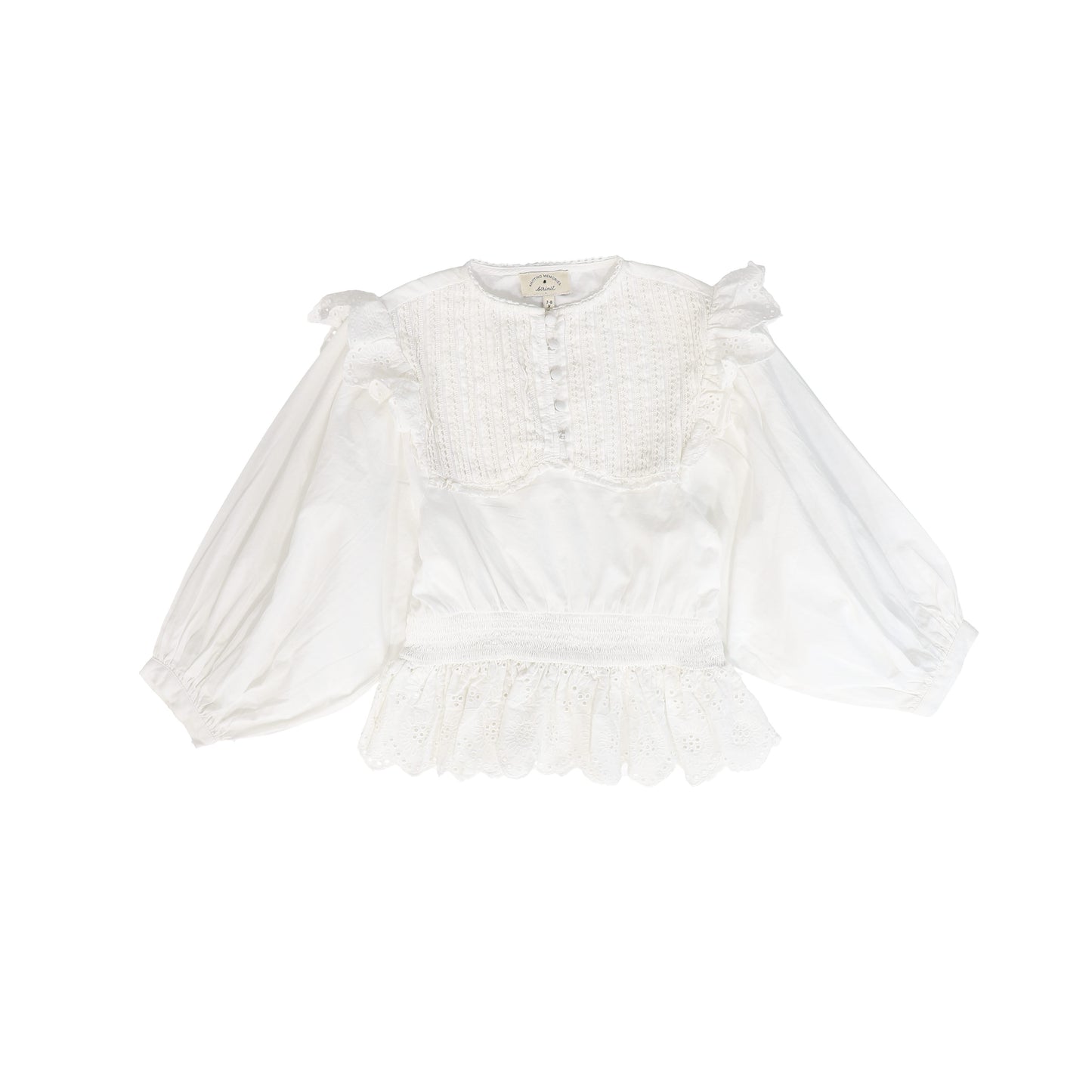 BIRINIT PETITE WHITE LACE RUFFLE TRIM BLOUSE