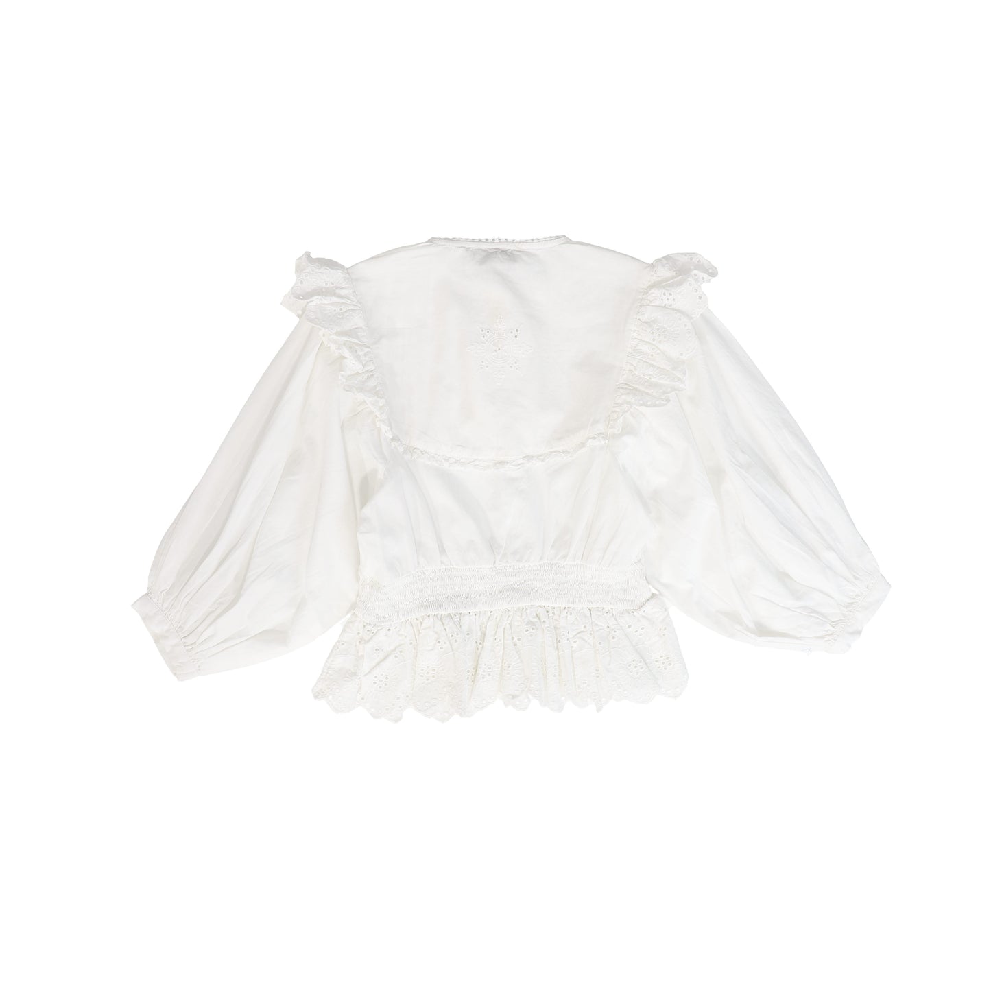 BIRINIT PETITE WHITE LACE RUFFLE TRIM BLOUSE