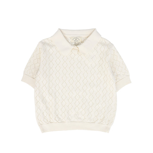 BIRINIT PETITE IVORY OPEN KNIT COLLAR SWEATER